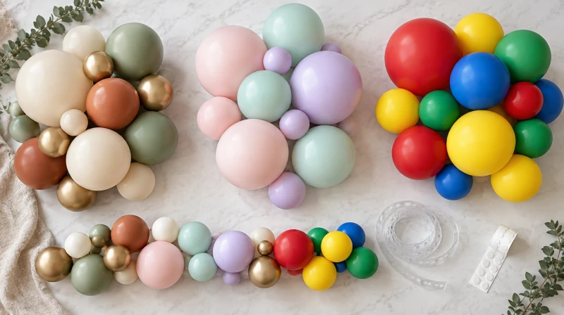 Balloon garland color palette breakdown showing main, accent, and supporting tones