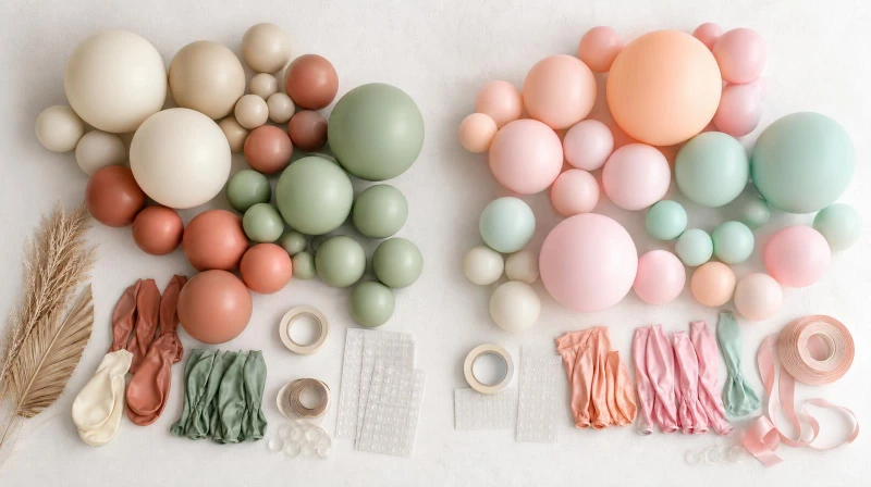 Balloon garland kit color options in boho neutral and pastel palettes
