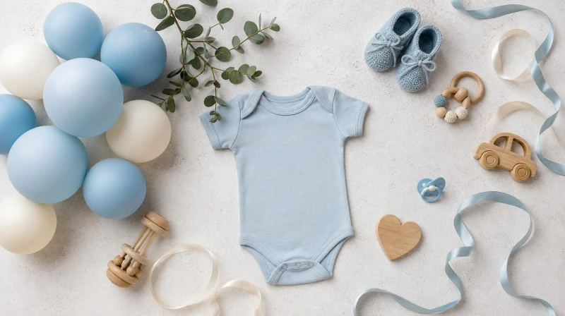 A boy baby shower color palette in dusty blue, sage, and cream