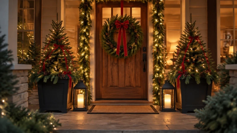 Christmas Front Porch Ideas (Door, Planters & Lights Plan)