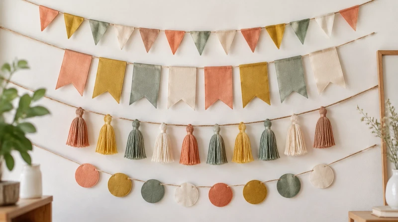 DIY party banner styles including bunting, pennants, and a letter banner
