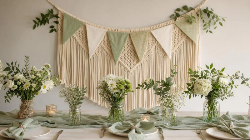 Reusable eco-friendly party decor with a fabric backdrop and cloth bunting