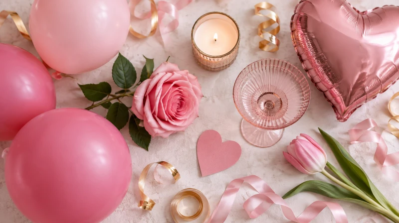A Galentine's Day party color palette in blush, pink, gold, and cream