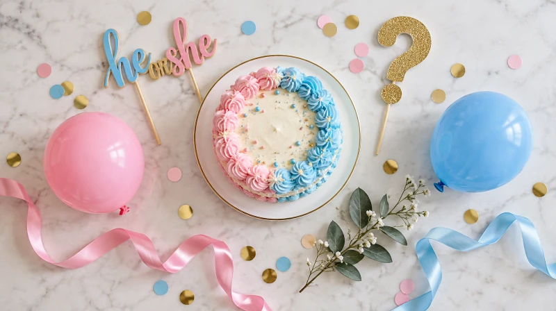 Neutral gender reveal cake decoration color palette with yellow and white frosting