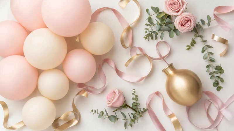 A girl baby shower color palette in blush, rose, cream, and gold