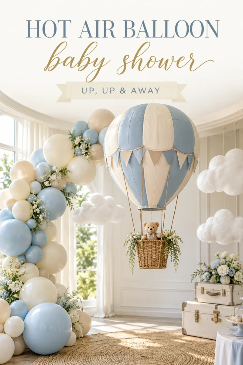 Pin these hot air balloon baby shower ideas for later