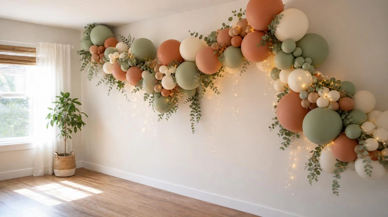 Small space party decorating using a wall backdrop and vertical decor