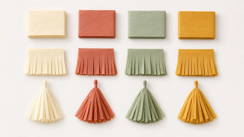 Steps to make a DIY tissue paper tassel for a garland