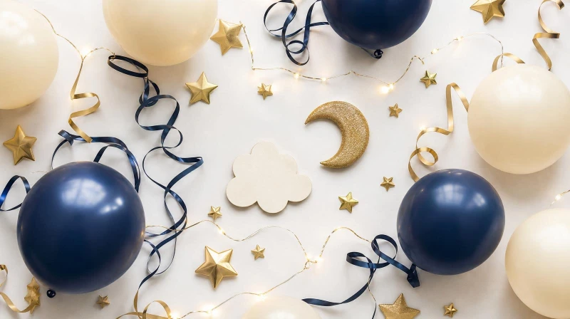 A twinkle little star baby shower color palette in navy, cream, and gold
